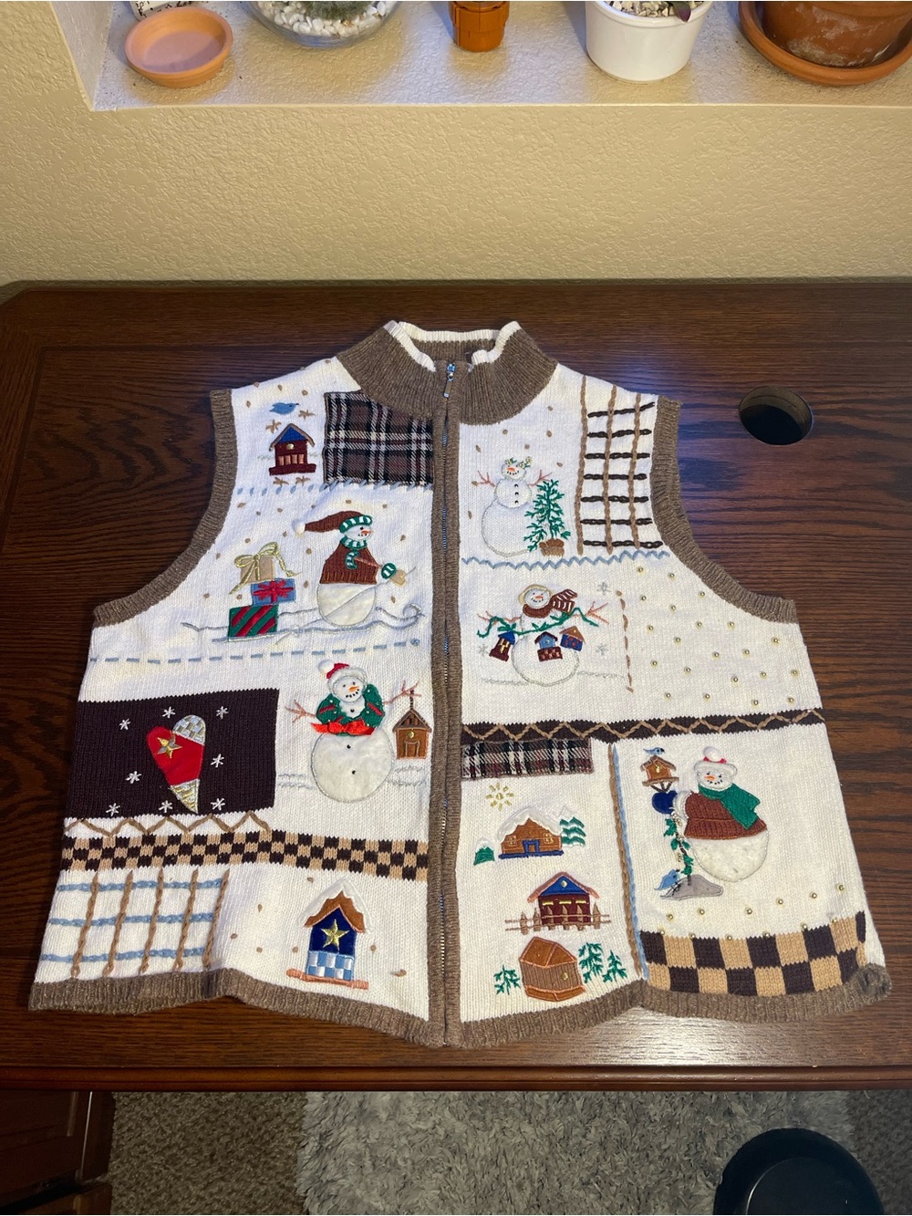 Vintage Christmas Snowman Vest-Designers Originals Studio Joy Size XL